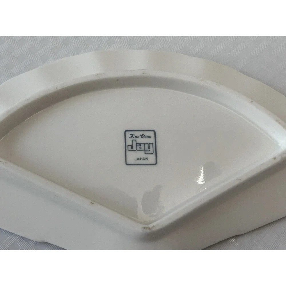 Jay Japan Fine‎ China Fan Shaped Decorative Dish Birds Cherry Blossom Vintage